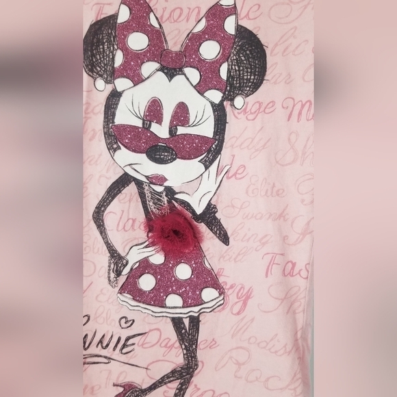 Disney Minnie Mouse Girls Graphic Tee.  Sparkly, Glam, Diva, Bow. Size XS. - Picture 3 of 7